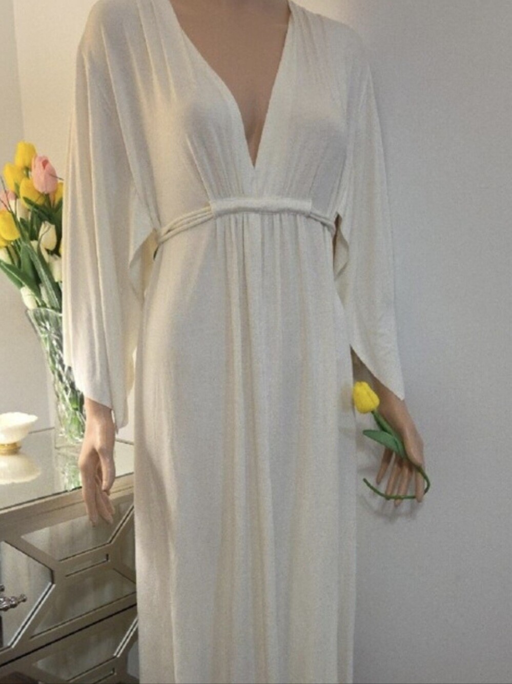 Rachel Pally Cream V-Neck Empire Waist Midi Dress